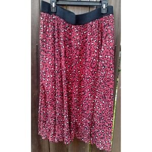 EVRI  Rust/Black/Animal Print ElasticWaist  Midi  Pleated‎ Skirt  Size 16